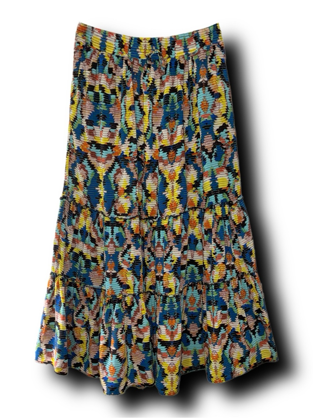Y2K Southwest Aztec-Inspired Printed Boho Style Tiered Midi Skirt